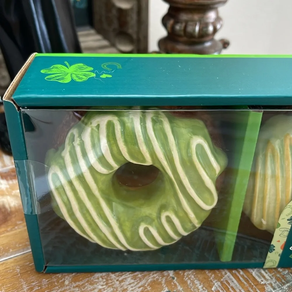 Lucky Lane St Patricks Day Set of 3 Green & White Ceramic 